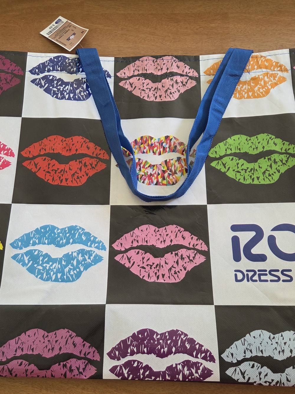 ROSS Reusable Shopping Tote Bag Colorful Lips Checkered Large Tote